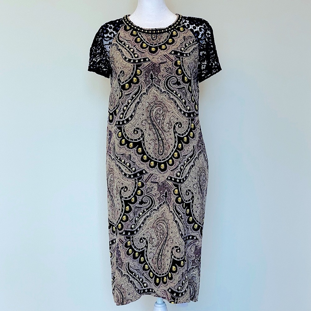 ETRO: Printed Silk Mini Dress with Lace Detail